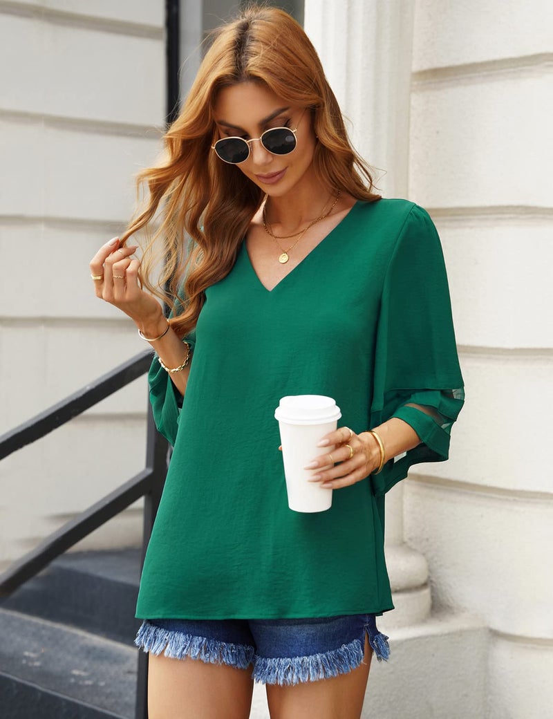 LookbookStore Green Tops for Women Saint Patricks Day Shirt 2024 Summer Lucky Green Bell Sleeve Blouse Saint Patrick's Day Outfits for Women Tops Dressy Casual Size XL Size 16 18 - Image 3